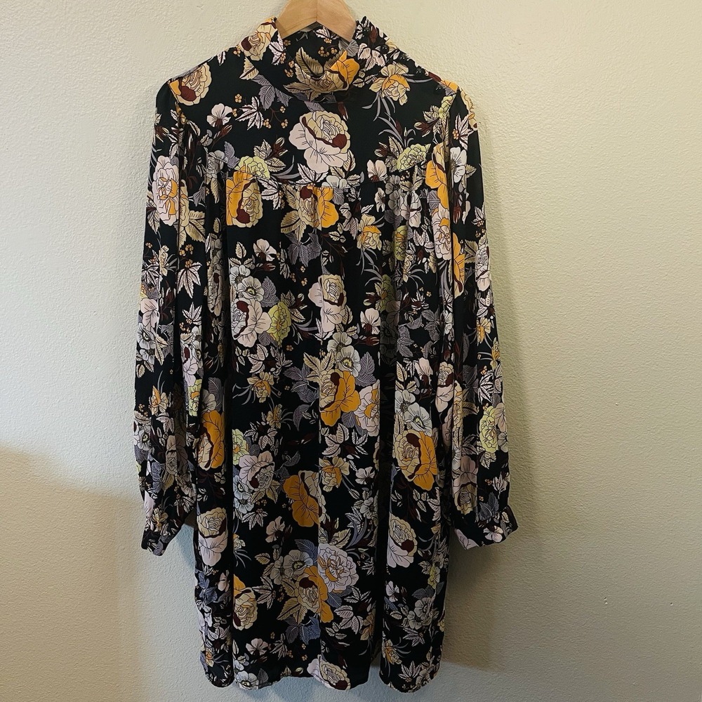 Who What Wear Floral Long Sleeve Dress Mock‎ Neck Groovy 70s Maximalist Size XXL
